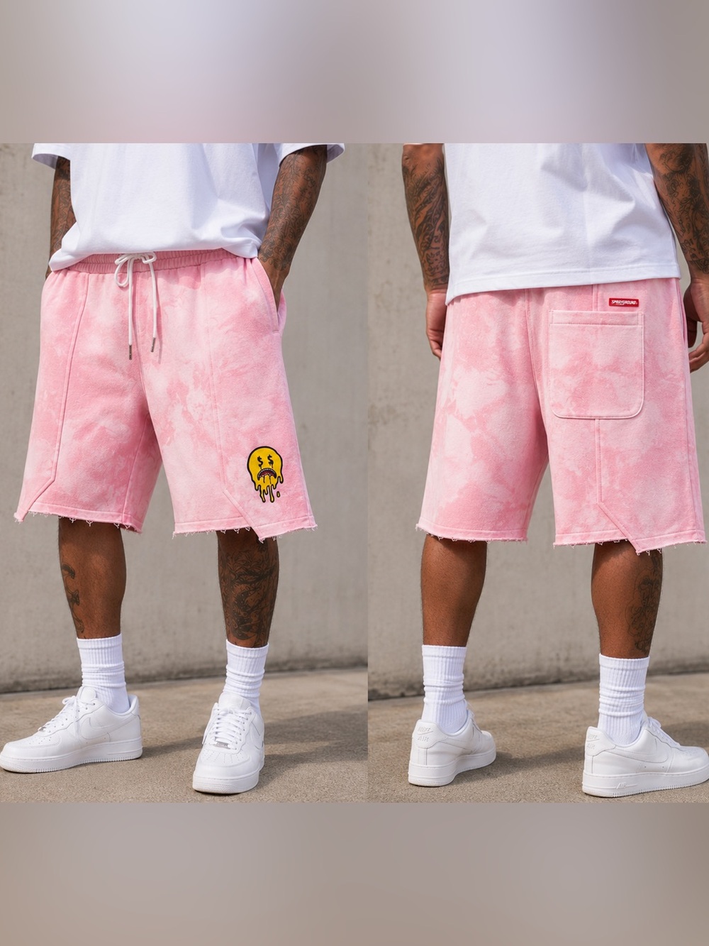 Sprayground Pink Tie Dye Limited Edition Terry Raw Hem Step Hem Mens Shorts